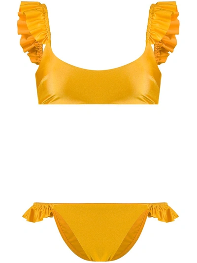 Zimmermann Bonita Frill Shoulder Bikini Set In Yellow