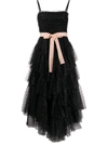 Red Valentino Bow Embellished Tulle Long Dress In Black