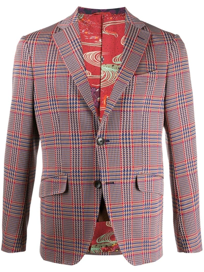 Etro Single-breasted Houndstooth Blazer In Blue