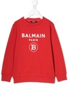 Balmain Kids' Logo Print Crew Neck Sweatshirt In Red
