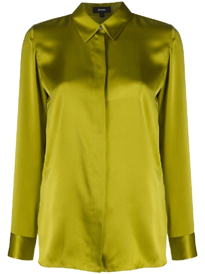Theory Plain Silk Shirt In Green