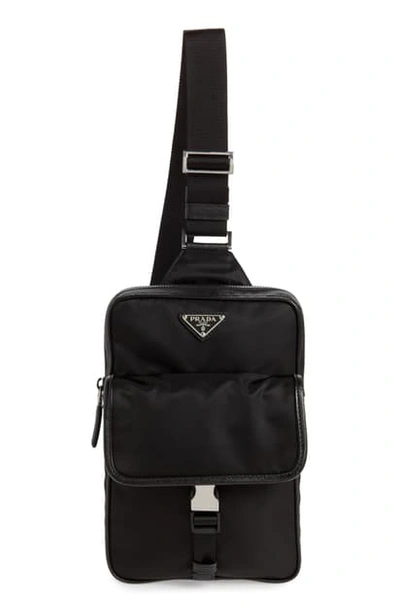 Prada Men's Tessuto Saffiano Sling Backpack In Nero