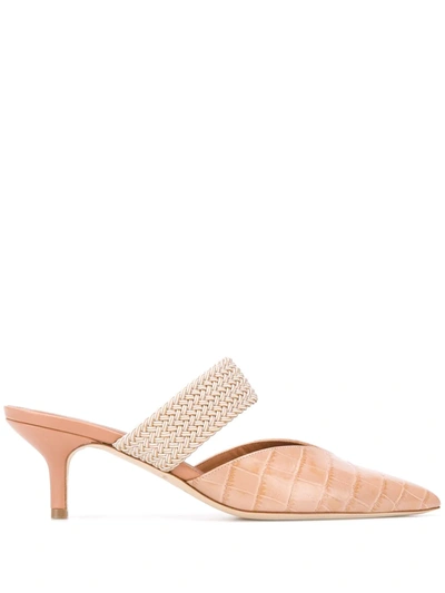 Malone Souliers Maisie 45 Cord-trimmed Croc-effect Leather Mules In Pink
