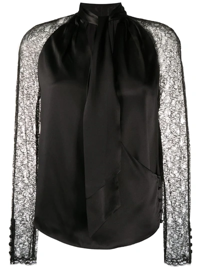 Jonathan Simkhai Silk Lace Long-sleeve Wrap Top In Black