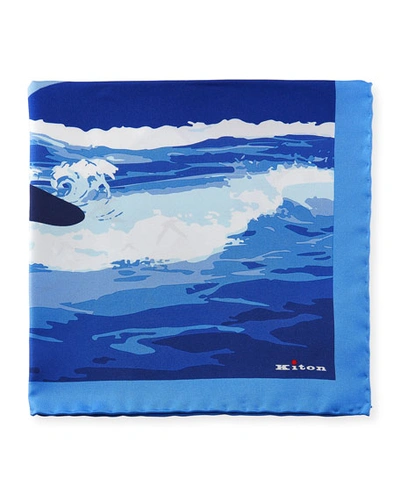 Kiton Men's Surfer Silk Pocket Square In Blue