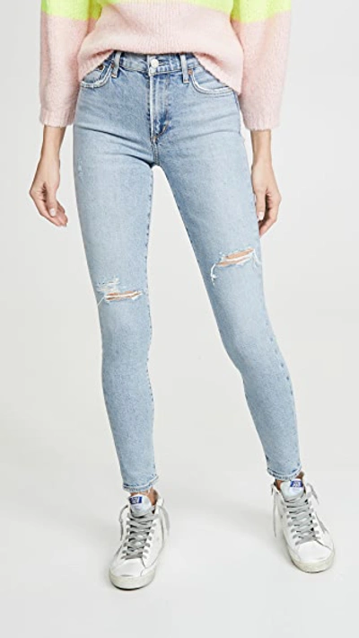Agolde Sophie Mid-rise Ankle Skinny Jeans With Knee Rip In Shrine