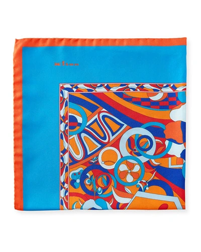 Kiton Men's Psychedelic Silk Pocket Square In Turquoise