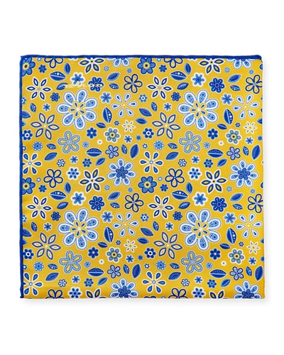 Kiton Men's Flowers & Leaves Silk Pocket Square In Yellow