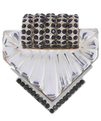 Designer Vintage 1980s Gianni Versace White Metal Faux Quartz And Jet Brooch In Silver