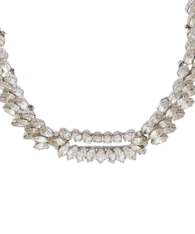 Designer Vintage 1960s Christian Dior White Metal Faux Diamond Necklace In Silver
