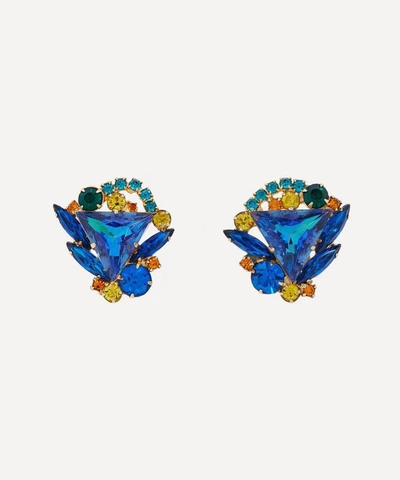 Designer Vintage 1980s Gilt Faux Gemstone Clip-on Earrings In Gold