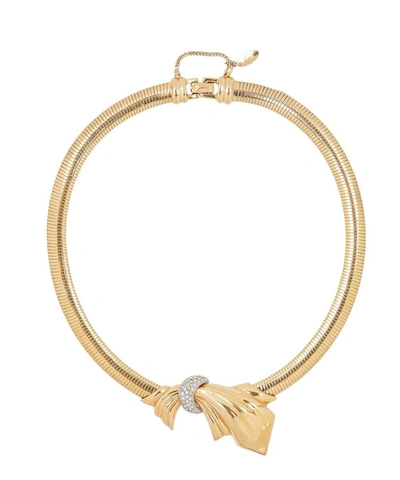 Designer Vintage 1980s Gontie Gilt Faux Diamond Necklace In Gold