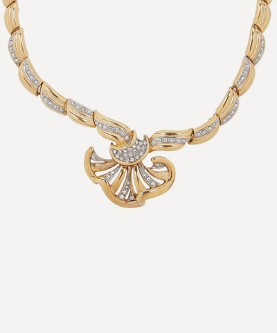 Designer Vintage 1950s Gilt Faux Diamond Necklace In Gold