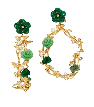 Of Rare Origin Flower Whirl Large Hoop Earrings In Green/gold