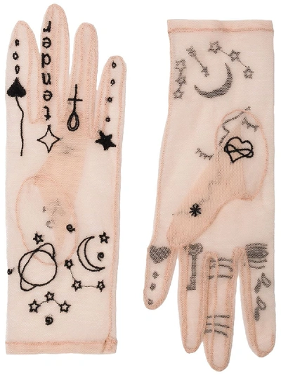 Tender And Dangerous Embroidered Gloves In Neutrals