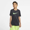 Nike Dri-fit Big Kids' Swoosh Training T-shirt In Black,lime Blast