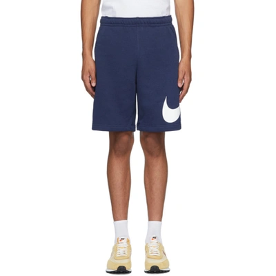Nike Navy & White Fleece Sportswear Club Shorts In Midnight Navy/white