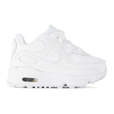 Nike Baby White Air Max 90 Ltr Sneakers In White/white/metallic Silver