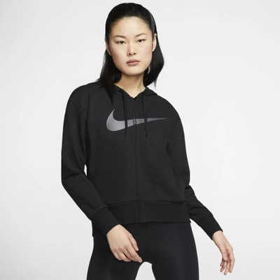 Nike Dri-fit Get Fit Women's Full-zip Training Hoodie In Black,thunder Grey