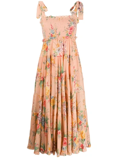 Zimmermann Zinnia Floral Printed Tiered Georgette Dress In Multi