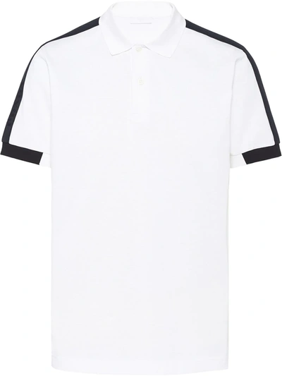Prada Side-stripe Polo Shirt In White