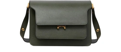 Marni Borsa Trunk A Tracolla In Pelle In Forest Green