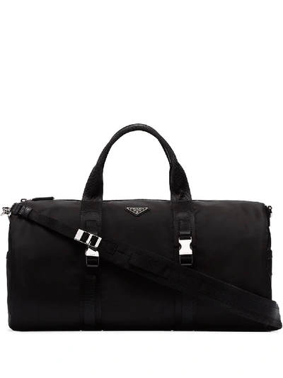 Prada Logo-plaque Nylon Duffel Bag In Black