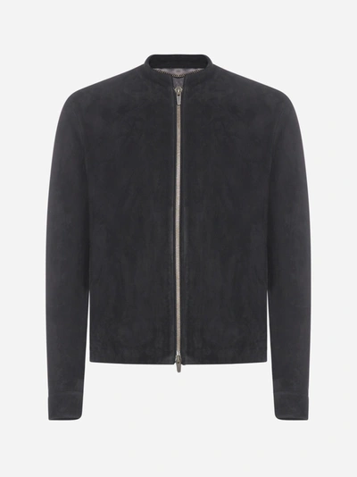 Ajmone Bomber In Pelle Scamosciata In Extra Noir