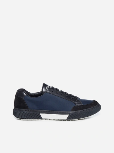 Prada Stratus Leather And Nylon Sneakers In Dark Blue