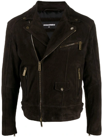 Dsquared2 Suede Biker-style Jacket In Dark Brown