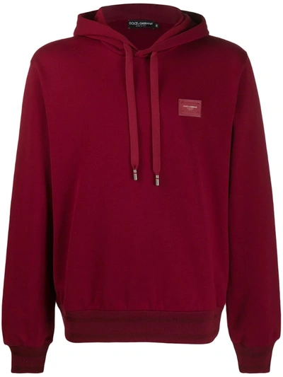 Dolce & Gabbana Logo Plaque Hoodie In Red