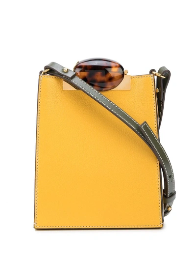 Marni Tortoiseshell-clasp Mini Leather Cross-body Bag In Yellow