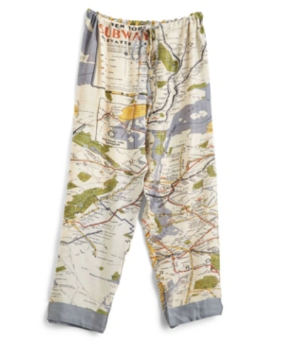 Two's Company New York Map Pajama Pants With Drawstring Closure In White