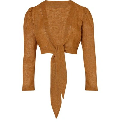 Lisa Marie Fernandez Pouf Long-sleeved Linen Blouse In Brown