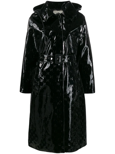 Fendi Varnished Logo Hooded Coat In Black