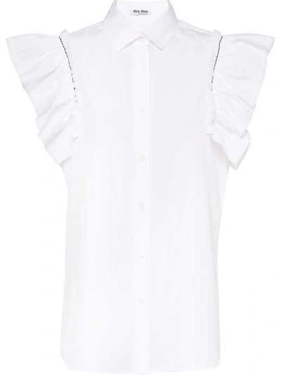 Miu Miu White Ruffled Sleeve Blouse