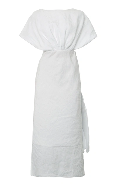 Miu Miu Women's Short-sleeve Open-back Linen Dress In Bianco
