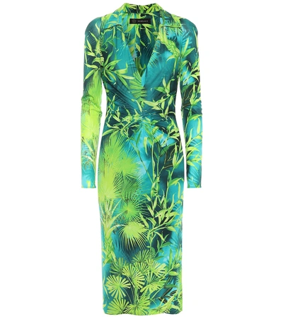 Versace Jungle-print Deep V-neck Midi Dress