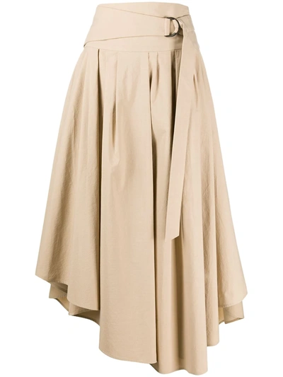 Brunello Cucinelli High Waisted Asymmetric Hem Skirt In Beige