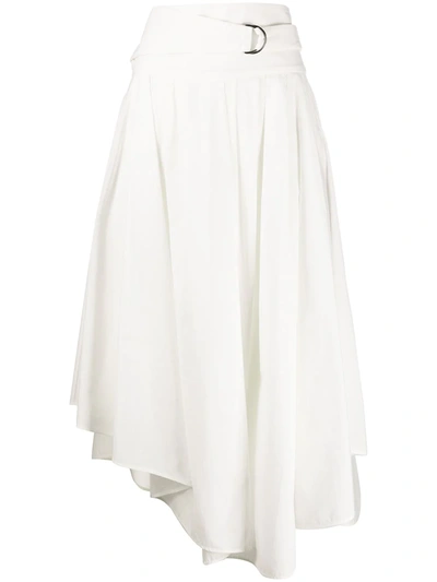 Brunello Cucinelli Belted Asymmetric Poplin Midi Skirt In White