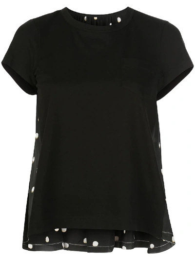 Sacai Contrast Polka Dot Back Top In Black