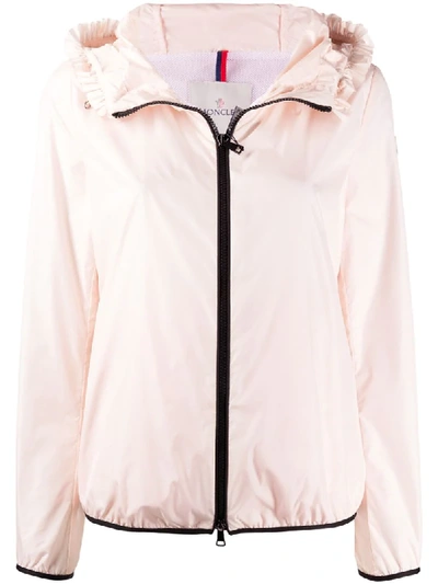 Moncler Lait Ruffle-trim Raincoat In Pastel Pink