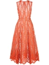 Oscar De La Renta Sleeveless Cotton Lace Midi Dress In Burnt Orange