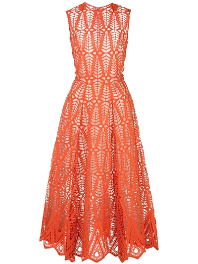 Oscar De La Renta Sleeveless Cotton Lace Midi Dress In Burnt Orange
