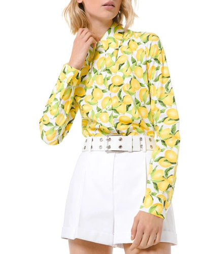 Michael Kors Lemon-print Cotton Poplin Button-front Shirt In Yellow