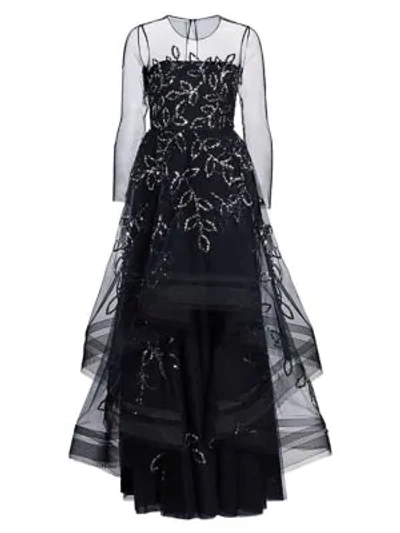 Ahluwalia Cassandra Floral-sequin Tulle Gown In Midnight