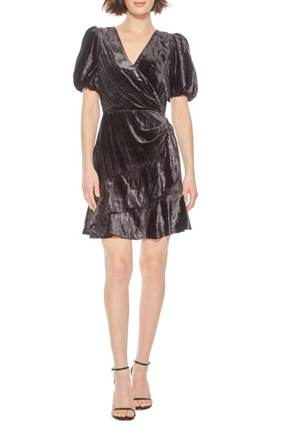 Parker Hayden Metallic-velvet Faux-wrap Dress In Black/purple Foil