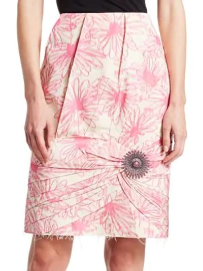 Calvin Klein Floral Print Silk Brooch Skirt In Pink
