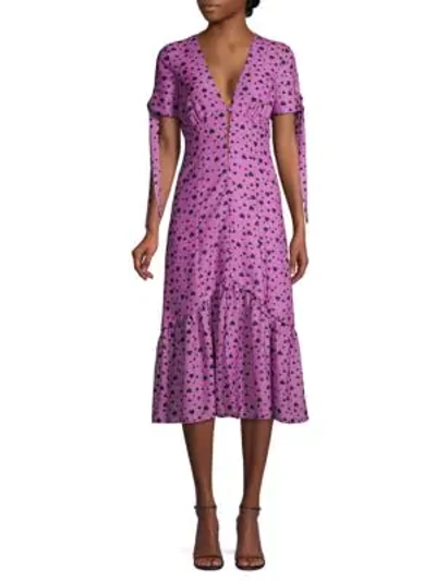 Delfi Collective Yvette Tie-sleeve Heart Midi Dress In Purple