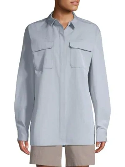 Lafayette 148 Everson Embellished Collar Woven Shirt In Rainstorm